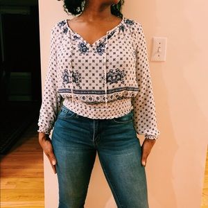 Navy Blue & White Blouse